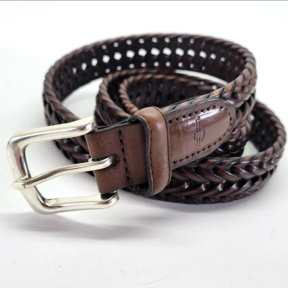 Dockers Brown Leather & PU Leather Woven Belt  38” L Adjustable Sz Silver Buckle - Picture 2 of 16